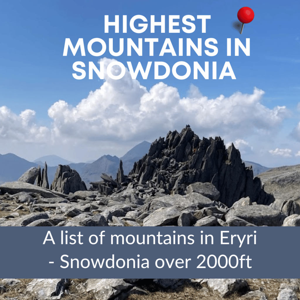 Highest Mountains and Peaks in Snowdonia / Eryri over 2000 feet in height order with their English Translations