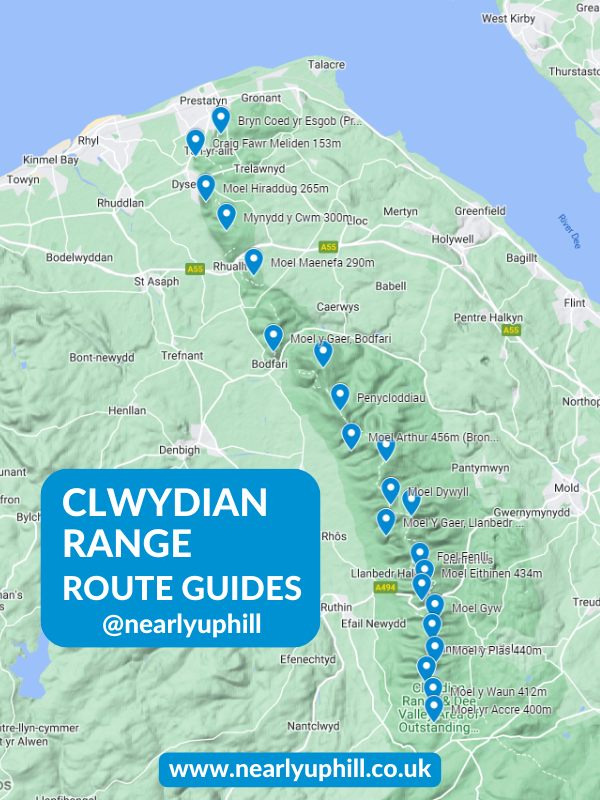 Clwydian Range Map – see all 22 Clwydian Hills over 200m